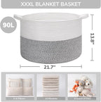 INDRESSME Large Storage Basket, 21.7'' x 13.8'' Cotton Rope Blanket Basket - Image 3