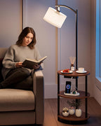 Round Side Table with Lamp and USB Ports, 3-Tier Small End Table - Image 2