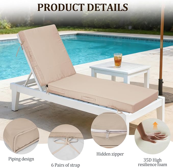 80x26x4in Lounge Cushions for Outdoor Furniture, Outdoor Lounge Chair Cushions - Image 5