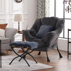 Lazy Chair with Ottoman, Large Blue Gray Accent Chair with Ottoman and FA Throw - Image 2