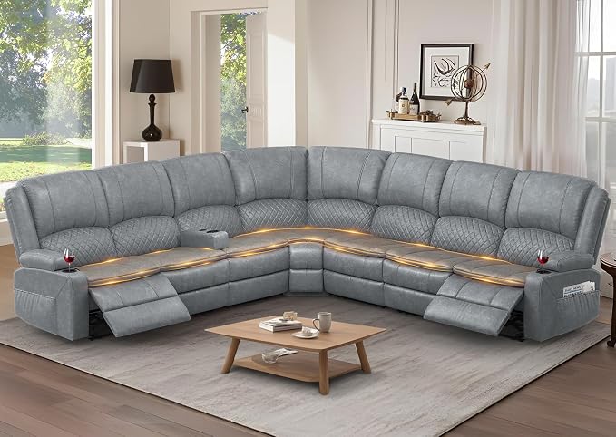 Yolsali Manual Reclining Sectional Sofa Set, 7 Seats Soft Leather Recliner by SavortheHappyMoments