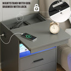 Nightstand with Gun Drawer, Charging Bedside Table with USB & Type-C Port - Image 3