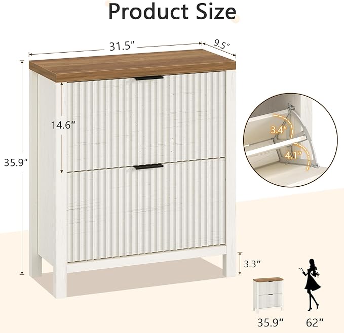 YOMILUVE Shoe Cabinet Storage for Entryway, Fluted Shoe Cabinet - Image 2