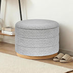 Round Storage Ottoman with Tray Lid, Folding Chenille Fabric Footrest with - Image 8