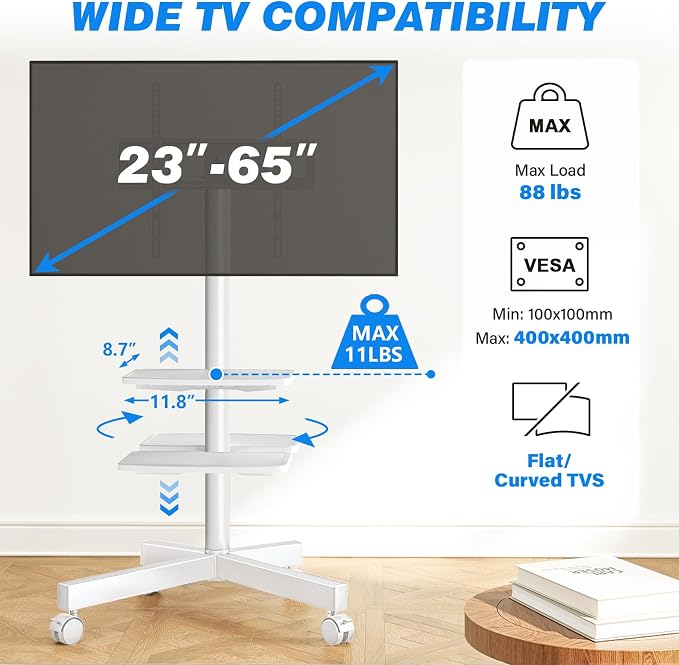Rfiver Mobile TV Stand for 23-65 Inch LCD LED Flat/Curved Panel Screen TVs up - Image 2
