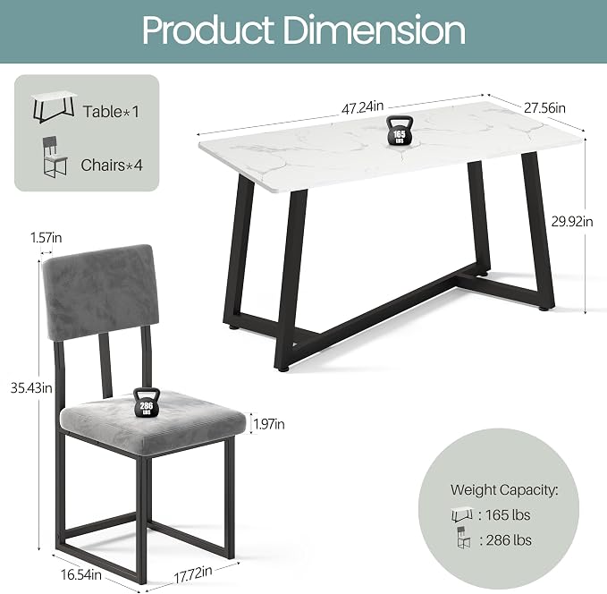 HUGROVE 5 Piece Dining Set, 47.24'' Faux Marble Dining Table Set - Image 5
