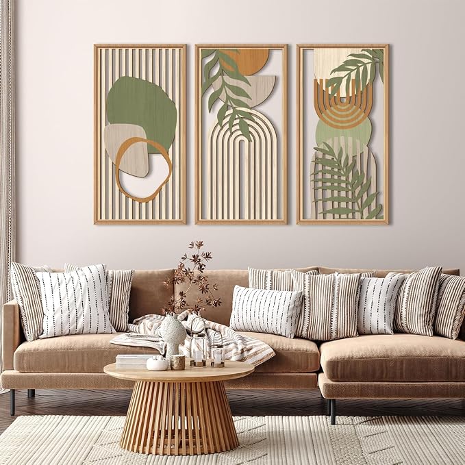 IARTTOP Large Boho Mid-century Modern Wood Wall Art 16x32 Inch Framed Green - Image 2