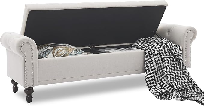 SOFTHION Storage Bench for Bedroom, Upholstered Linen Storage Ottoman - Image 3