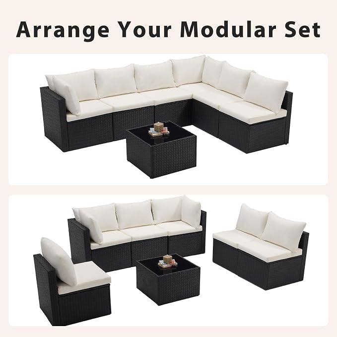 Sweetcrispy 7-Piece Outdoor Patio Sectional Sofa, Modular PE Wicker Outdoor - Image 7