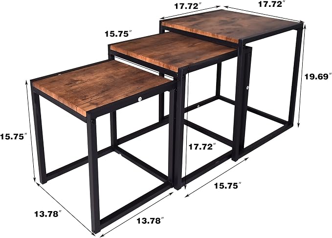 Nesting Table Set of 3 Side Tables, Modern Coffee Table Stacking End Table - Image 3