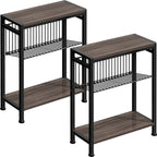 Small Side Table Set of 2 for Small Space, 3-Tier Narrow End Tablewith Magazine by HOME