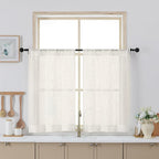 Chyhomenyc Ivory Semi Sheer Curtains 36 Inch Length, Light Filtering Faux Linen by Chyhomenyc