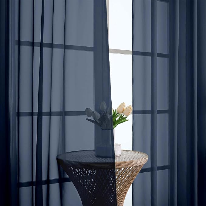 Chyhomenyc Navy Blue Sheer Curtains 84 Inches Long 2 Panels, Light Filtering - Image 9