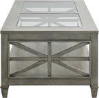 Solid Wood Coffee Table with Tempered Glass Top, 2-Tier 45.5" X 26" Farmhouse - Image 7