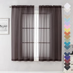 Sheer Curtains 63 Inch Length 2 Panels Set, Chocolate Window Curtains by Lecloud