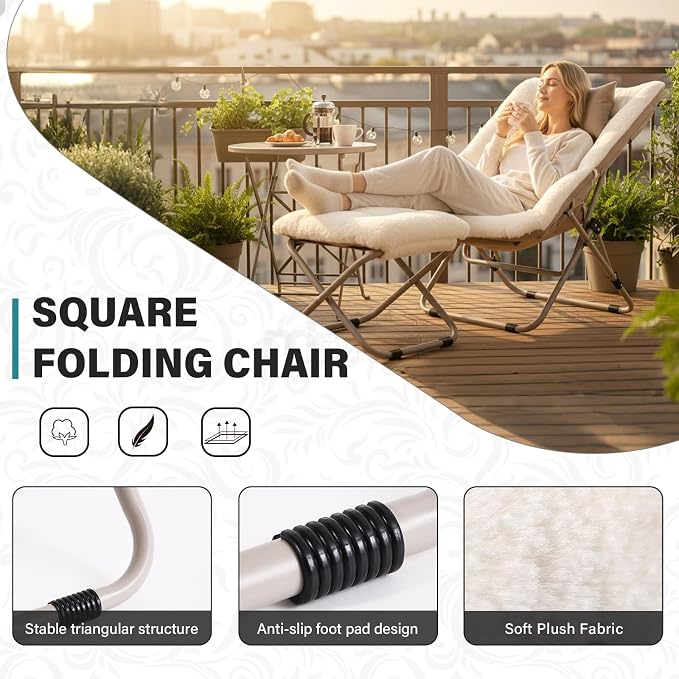 Tiita Folded Chair with Straight Ottoman, Soft Faux Fur Oversized Folding - Image 4
