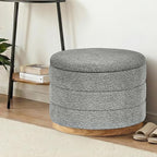 Round Storage Ottoman with Tray Lid, Folding Chenille Fabric Footrest with - Image 8