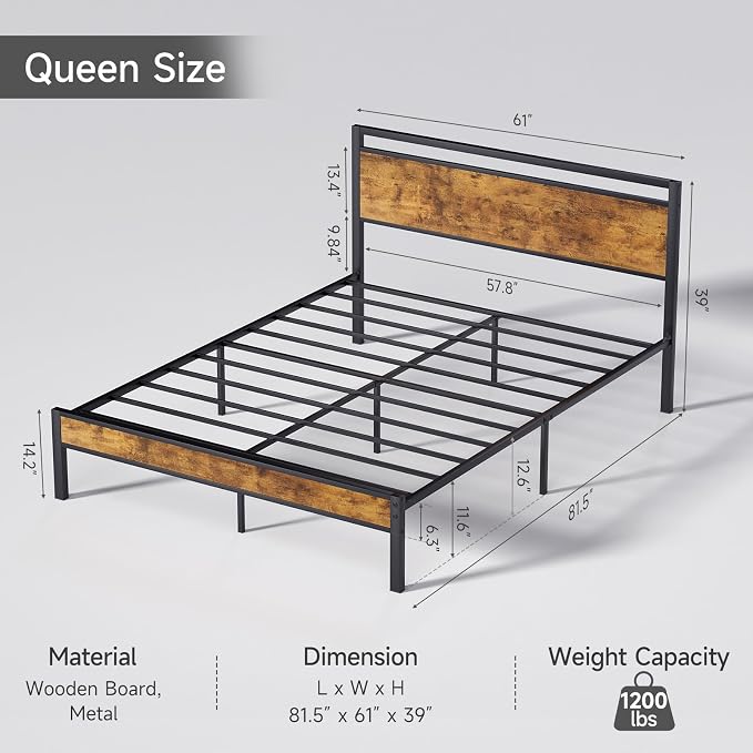 Z-hom Easy Assembly Sturdy Metal Platform Bed, Queen Size Bed Frame - Image 2