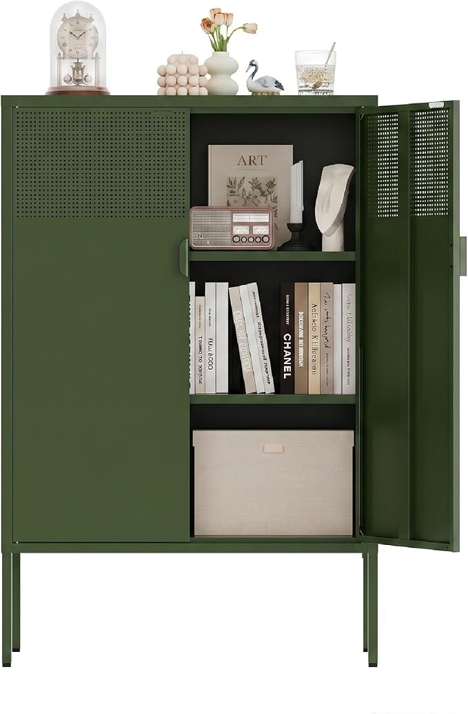 Metal Storage Cabinet, 2 Door TV Stand, Metal Mesh Accent Cabinet, Magnetic by XIUSVON