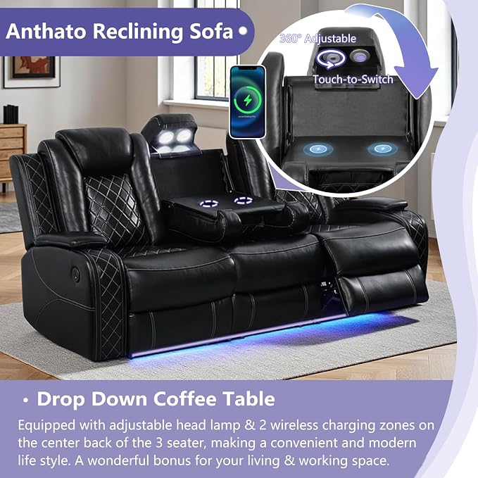 Power Recliner Sofa Set, Breathing Leather Reclining Sofa Set, Recliner Couch - Image 3