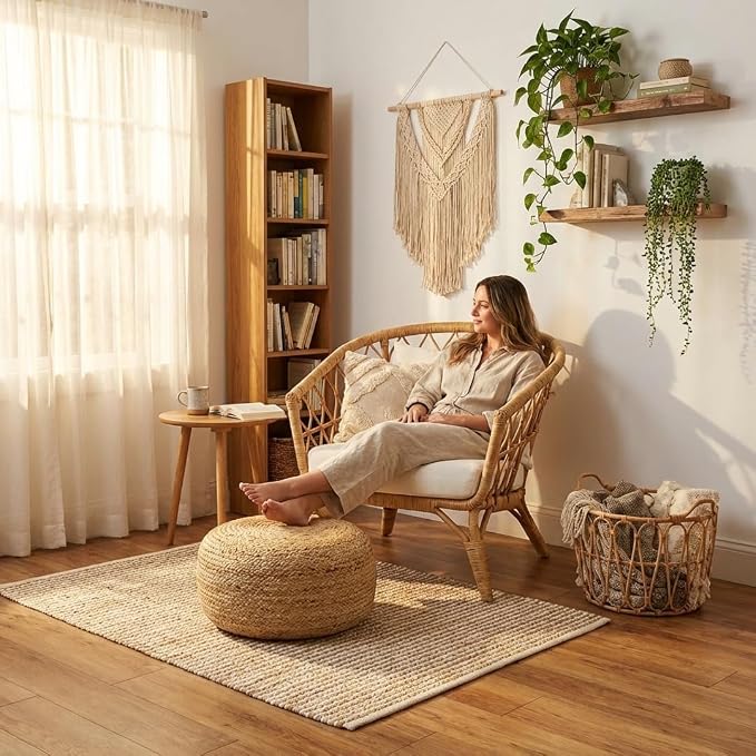 · REDEARTH · Jute Circular Low Pouf Ottoman - Image 2