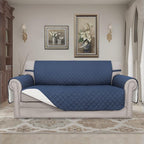 Easy-Going Reversible Couch Cover, 2 Cushion Sofa, Dark Blue/Ivory | Oversized - Image 2