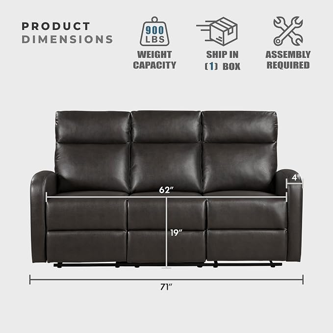 Lexicon Manual Reclining Sofa, Faux Leather Recliner Sofa, Wall Hugger - Image 5