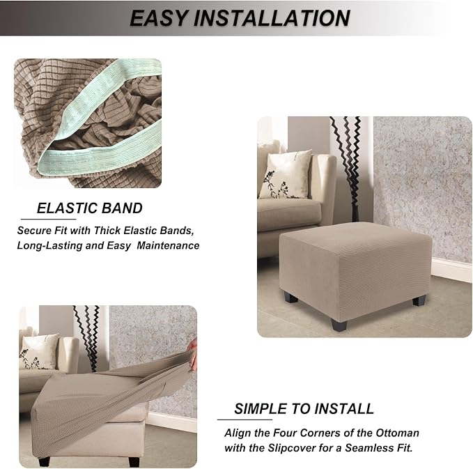 NeColorLife Stretch Ottoman Cover Square Oversized Soft Knitted Jacquard Thick - Image 5