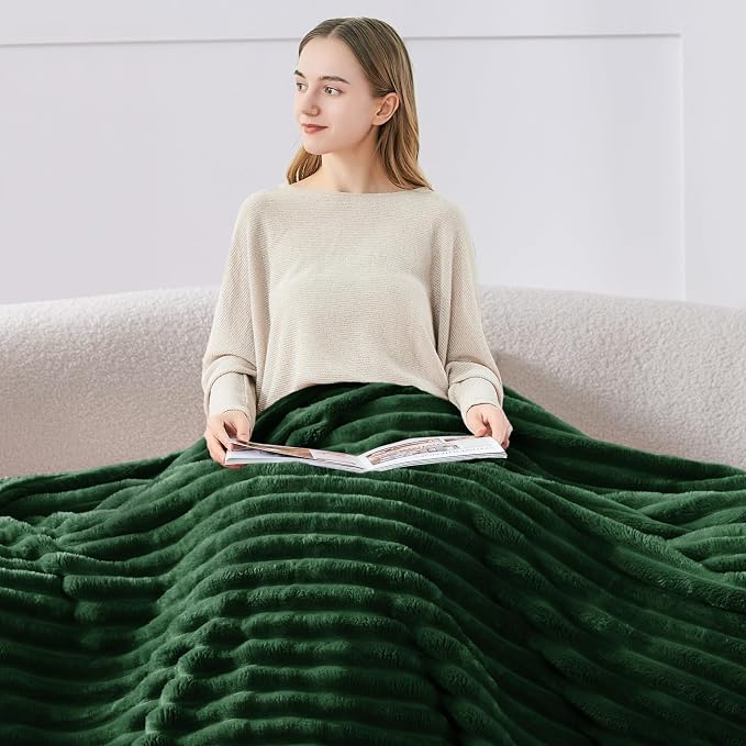 BEDELITE Striped Fleece Throw Blanket, Forest Green, Soft Cozy, Lightweight Warm - Image 3