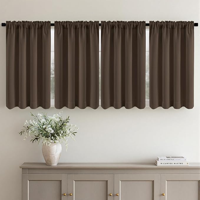 MIULEE 4-Panel Blackout Kitchen Window Curtain 40" Wx45 L Chocolate Brown | by MIULEE