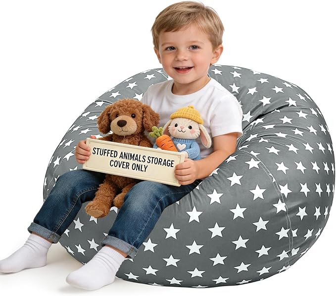 Lukeight Stuffed Animals Storage Bean Bag Chair Cover by Lukeight