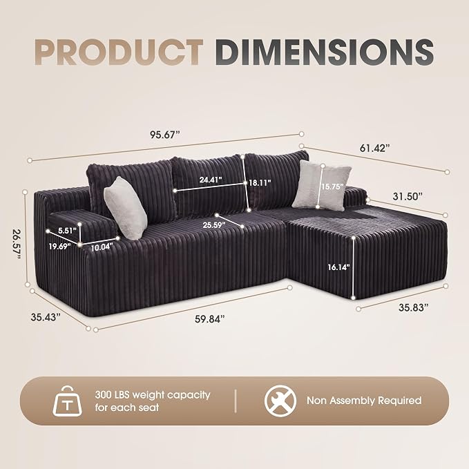 Modular Sectional Sofa Couches L-Shape Couch 3 Seat Modular Sofa Memory Foam - Image 2