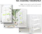 4NM No Assembly Folding Bookshelf Storage Shelves 3 Tiers Vintage Bookcase - Image 6