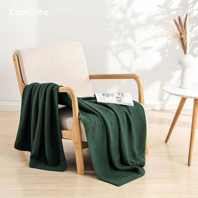 CozeCube Christmas Green Seed Stitch Throw Blanket 50"x60", Farmhouse Decor | - Image 2