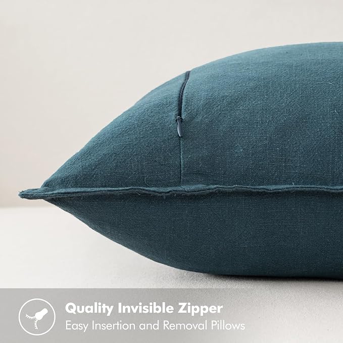 MIULEE Decorative Linen Pillow Covers 20x20 Inch Blue | Boho Farmhouse​ - Image 3