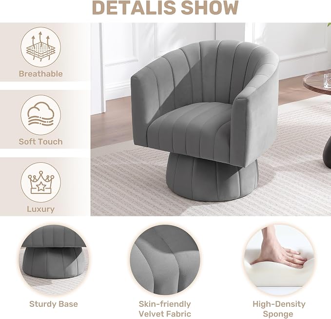Swivel Accent Barrel Chair, Cute Comfy Small Round 360° Arm Chair. Velvet Sofa - Image 3