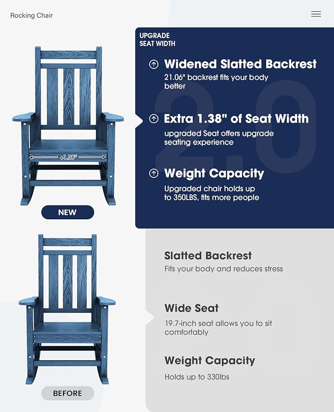 KINGYES Oversized Outdoor Rocking Chair Set of 4, All-Weather Patio Rocking - Image 3