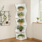 VECELO Wavy Corner Shelf with LED Light, Decorative 6-Tier Corner Display - Image 6