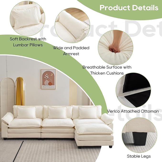 Oprisen 120" Modular Sectional Sofa, Comfy Cloud Couch Sectional Sofa - Image 6