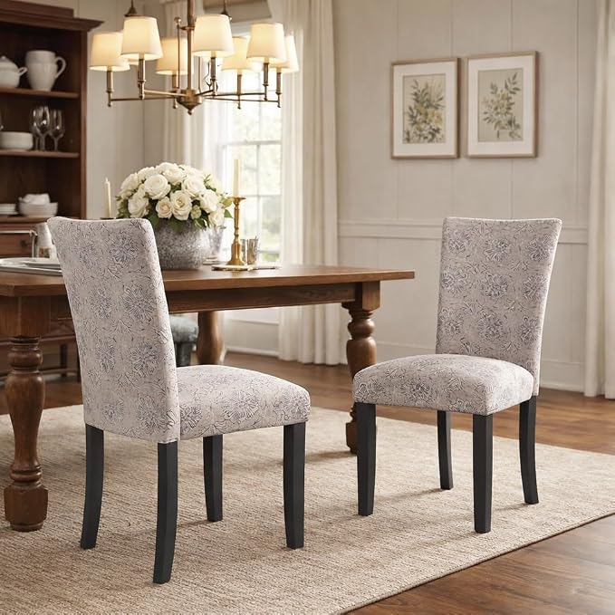 HomePop Classic Parsons Dining Chair -Gray Linen Artistic Floral Print - Image 2