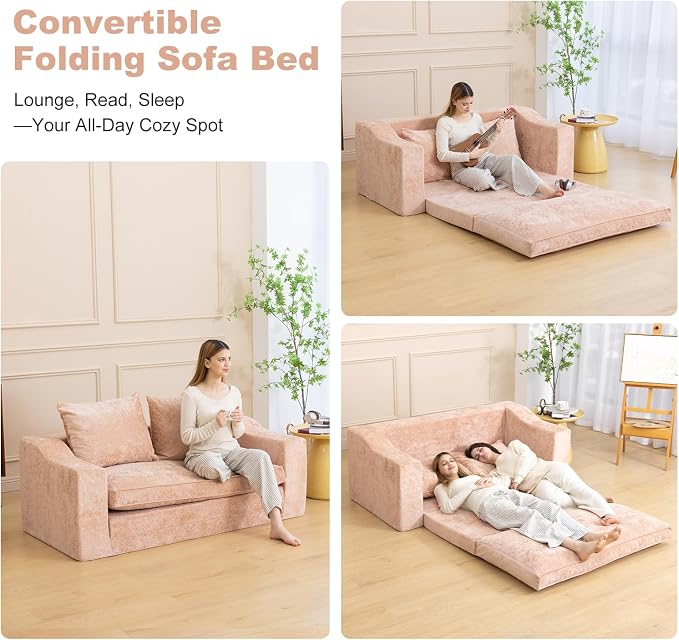 61" Convertible Sofa Bed Loveseat, Memory Foam Boneless Floor Couch - Image 6