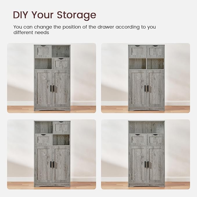 Iwell Storage Cabinet with 2 Drawers & 2 Adjustable Shelves, Kitchen Cabinet - Image 7