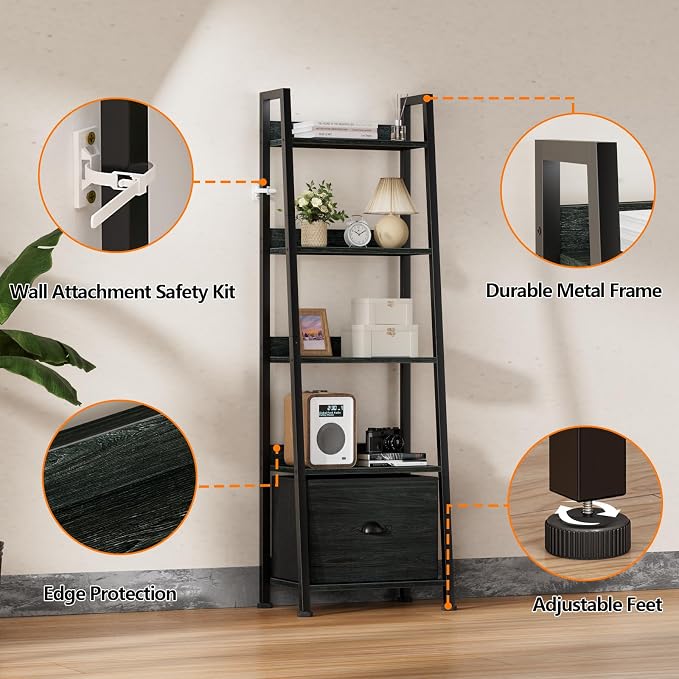 Furologee 5-Tier Ladder Shelf, Narrow Ladder Bookshelf - Image 6