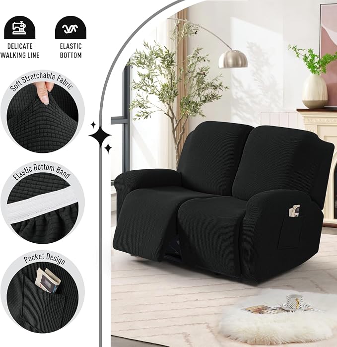 TAOCOCO Recliner Loveseat Slipcover, 6 Pieces Dual Recliner Sofa Covers - Image 3