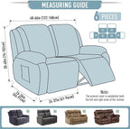 TAOCOCO Recliner Loveseat Slipcover, 6 Pieces Dual Recliner Sofa Covers - Image 5