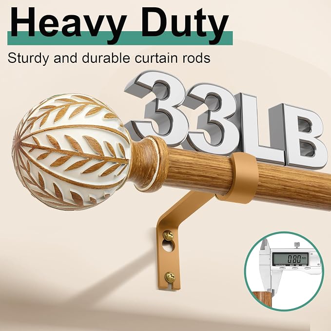 QDWIS Boho Wood Curtain Rods for Windows 28 to 48 inch, Rustic Decorative - Image 4