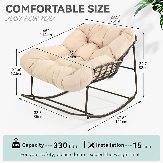 YITAHOME Rocking Papasan Chair, Wide Rocking Chair, Comfy Indoor and Outdoor - Image 3