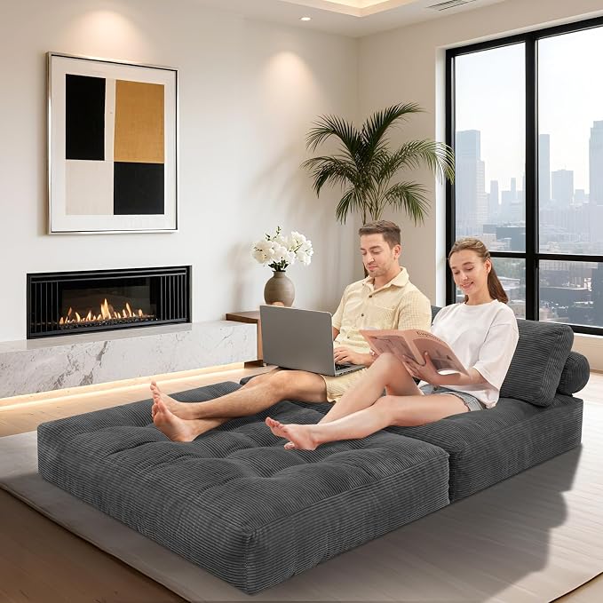 HABUTWAY Folding Sofa Bed, Foldable Floor Sofa Lounge w/Dual-Pillow & Handle - Image 4