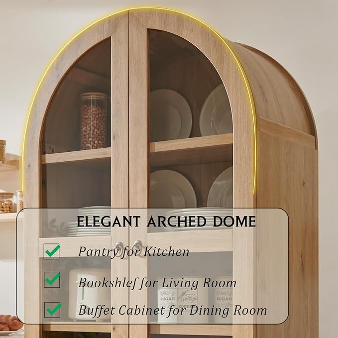 IFGET 71" Tall Arched Kitchen Pantry, Modern Farmhouse Wood Kitchens Storage - Image 4