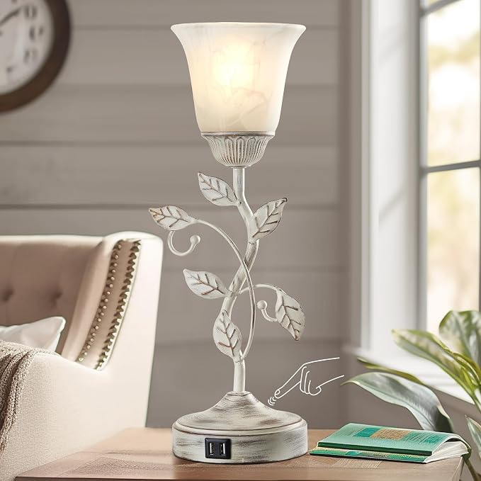 Rustic Touch Table Lamp for Bedroom, 3-Way Dimmable Nightstand Lamp - Image 2